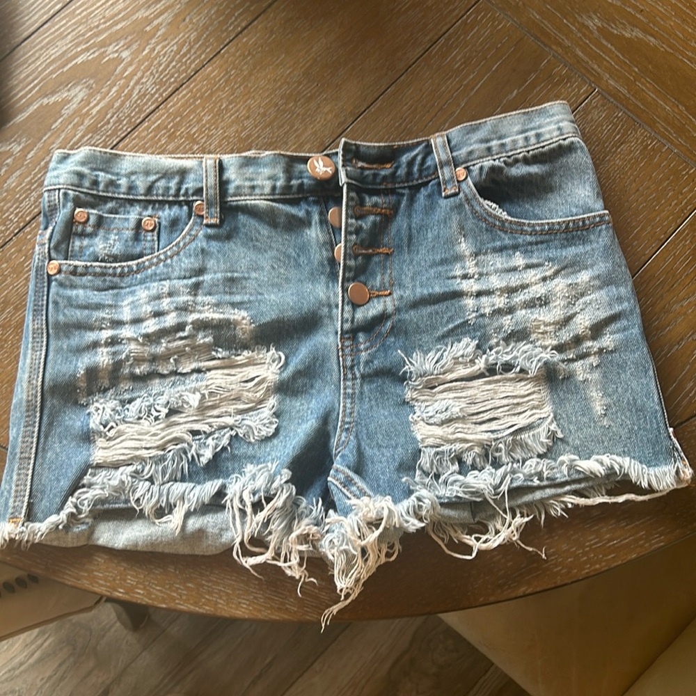 One Teaspoon Blue Distressed Jean Shorts